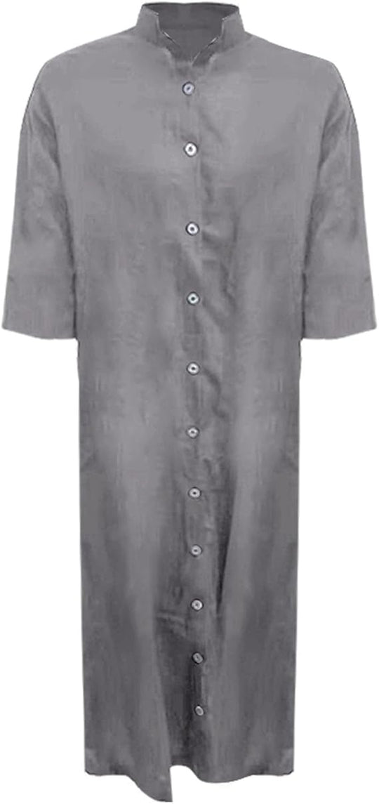 EB | Lockeres Langes Kleid mit Langen Ärmeln und Seitentaschen Kleid