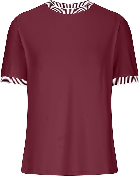 Damen Lässiges Kurzarm-Shirt mit Modischem Streifenkragen EB