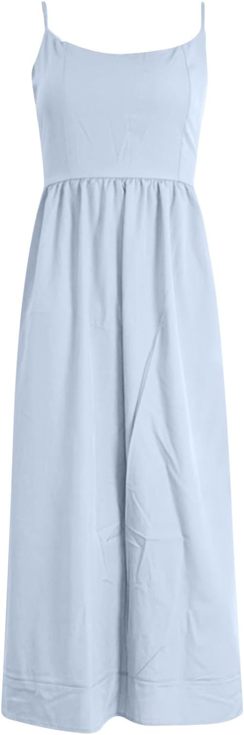 EB | Midi Kleid Spaghettiträger Quadratischer Ausschnitt Ausgestellter Rock Elegante Passform