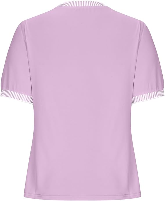 Damen Lässiges Kurzarm-Shirt mit Modischem Streifenkragen EB