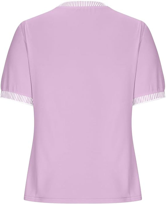 Damen Lässiges Kurzarm-Shirt mit Modischem Streifenkragen EB