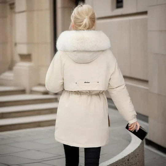 EB | Parka Mantel – Isoliert Mid-Thigh Passform – Kunstfell Kapuze – Verstellbare Taille