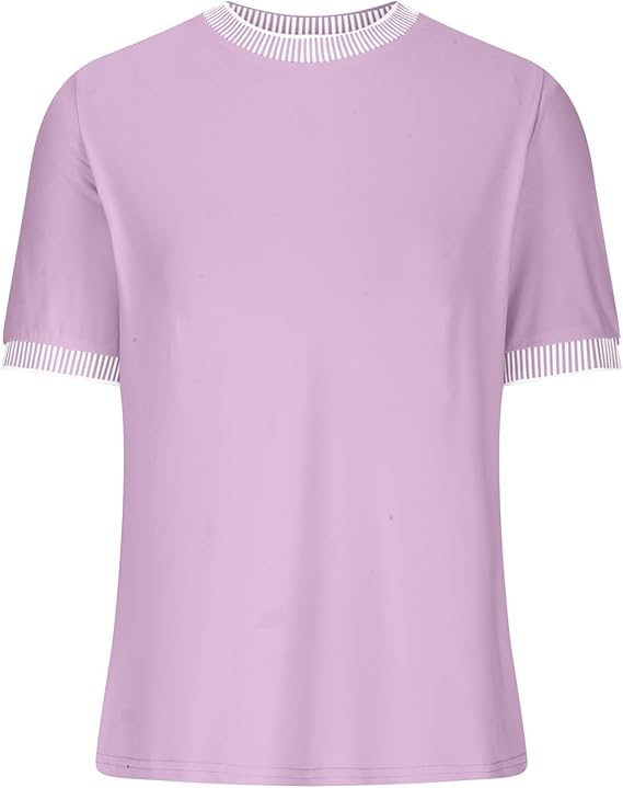 Damen Lässiges Kurzarm-Shirt mit Modischem Streifenkragen EB