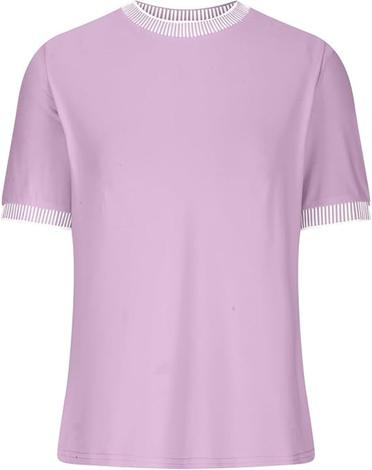 Damen Lässiges Kurzarm-Shirt mit Modischem Streifenkragen EB
