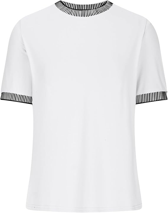 Damen Lässiges Kurzarm-Shirt mit Modischem Streifenkragen EB