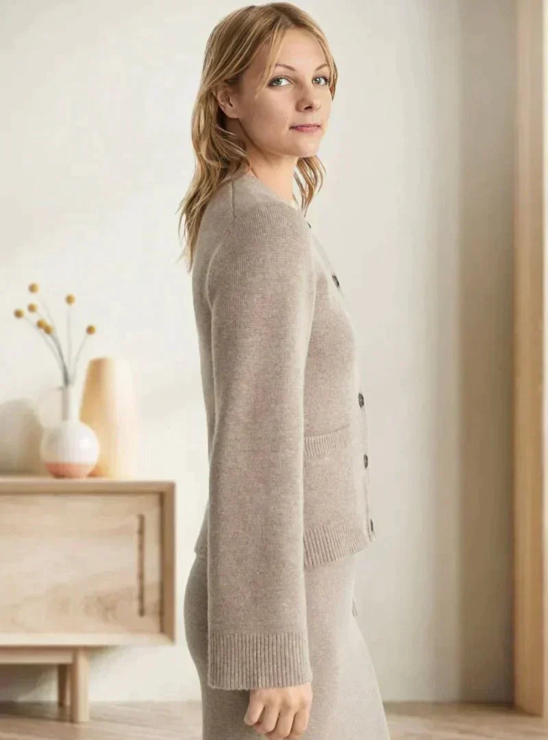 EB | Strickjacke Wollmischung Reguläre Passform Knopfverschluss mit Fronttaschen