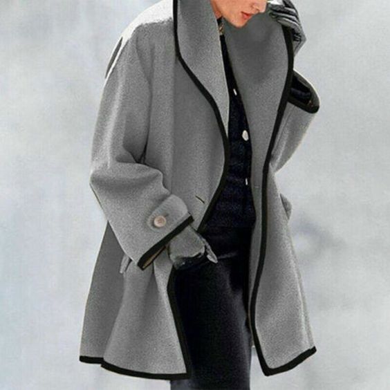EB | Schlichte Graue Strickjacke mit Kragen