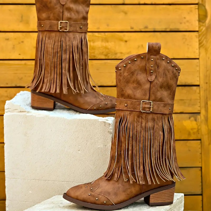 EB | Quasten Bedeckte Damenstiefel mit Blockabsatz