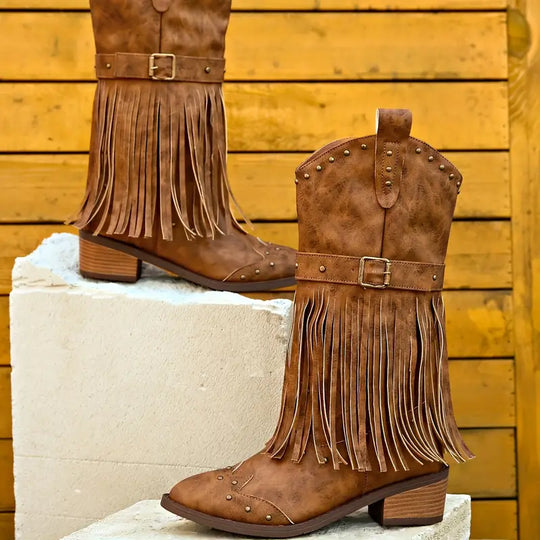 EB | Quasten Bedeckte Damenstiefel mit Blockabsatz