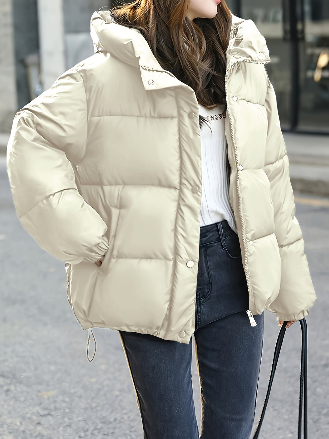 EB | Dicke Lässige Winterjacke mit Kapuze und Reißverschluss für Frauen Perfekt für Herbst-Winter