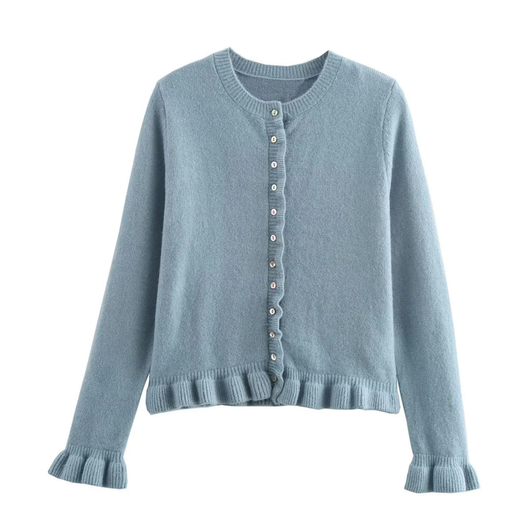 EB | Rüschen Frauen Cardigan mit Knöpfen, Schickes Schichted Oberteil