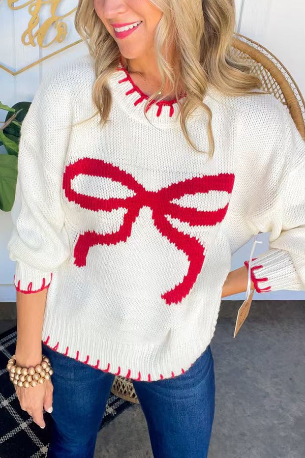 EB | Weihnachtsbogen Kontrastfarbe Eingeschlossen Kante Langarm Gestrickter Pullover