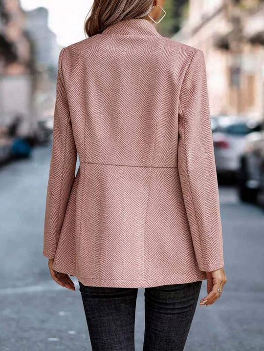 EB | Modernes Rosa Einfarbiges Blazer Jackett mit Langen Ärmeln