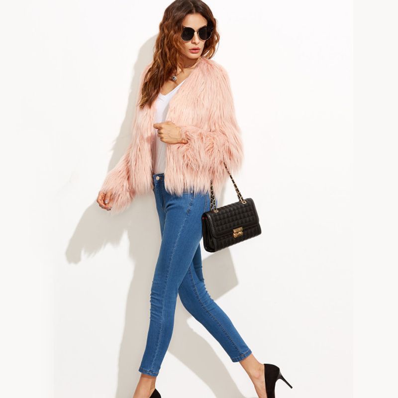 Damen Kuschelige und stylische Kunstfelljacke EB