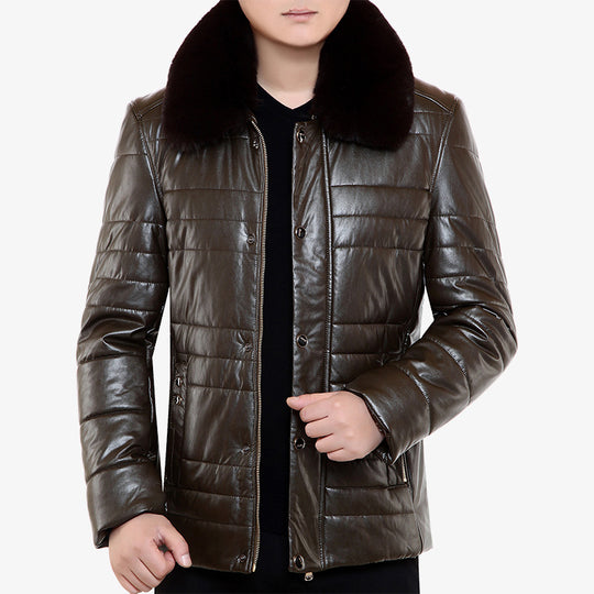Herren Lederimitat-Steppjacke mit Kunstpelzkragen EB