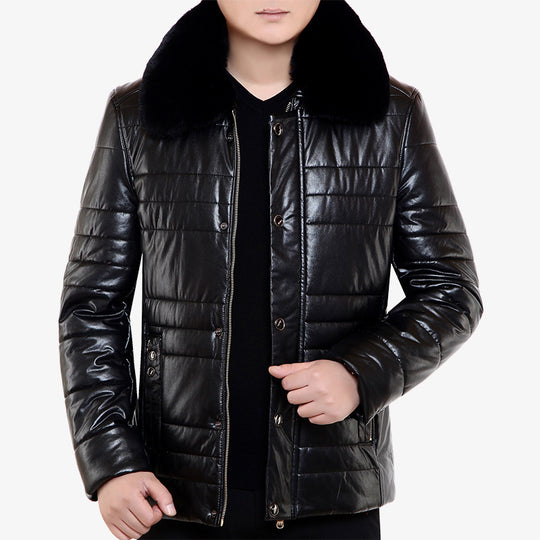 Herren Lederimitat-Steppjacke mit Kunstpelzkragen EB