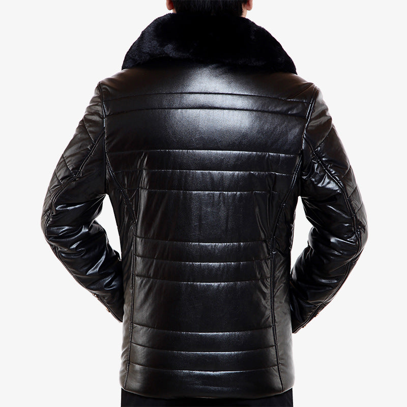 Herren Lederimitat-Steppjacke mit Kunstpelzkragen EB
