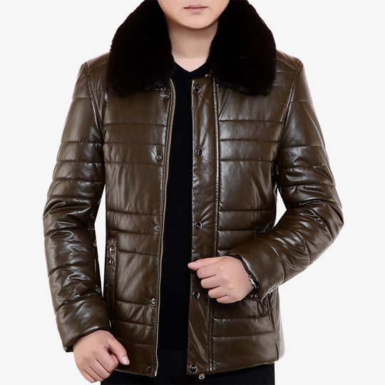 Herren Lederimitat-Steppjacke mit Kunstpelzkragen EB