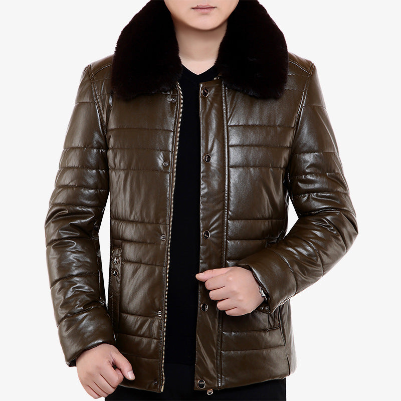 Herren Lederimitat-Steppjacke mit Kunstpelzkragen EB