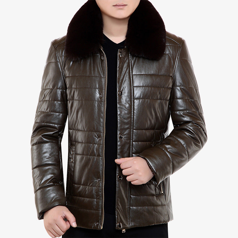 Herren Lederimitat-Steppjacke mit Kunstpelzkragen EB