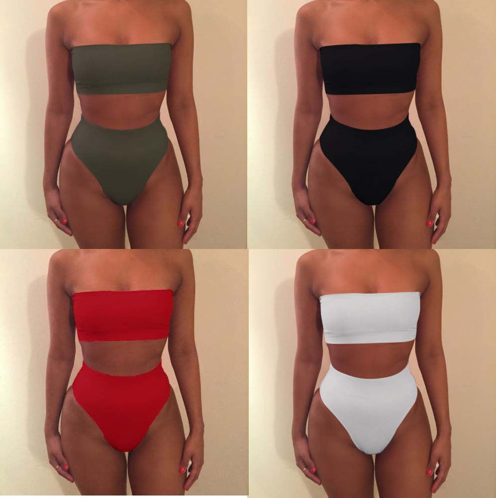 Damen Bandeau-Bikini-Set mit hohem Schnitt und tailliertem Design EB