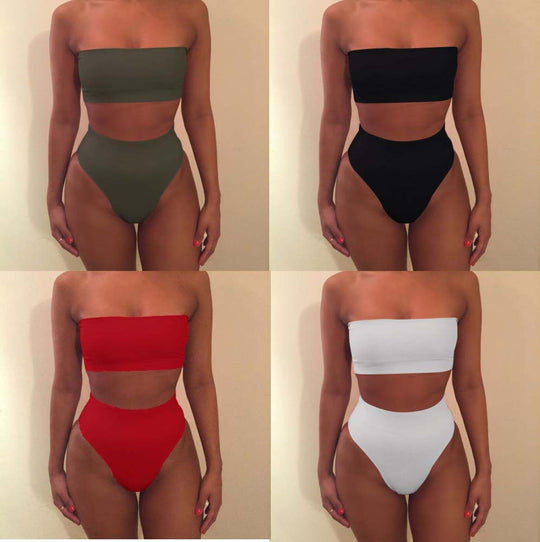 Damen Bandeau-Bikini-Set mit hohem Schnitt und tailliertem Design EB