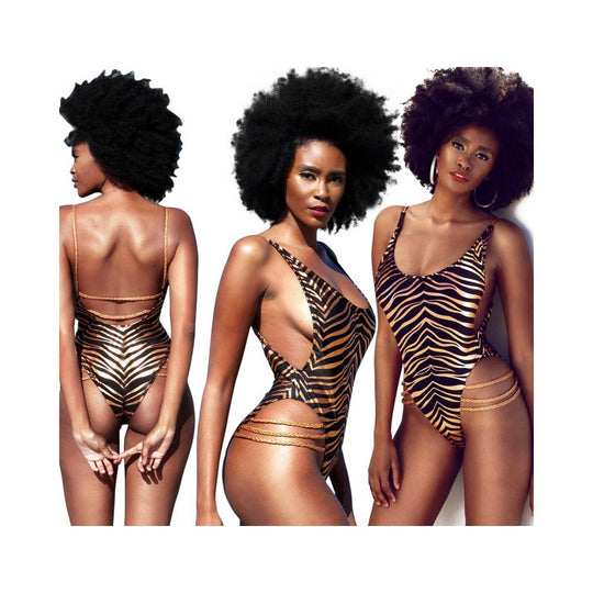 Damen Einteiler Badeanzug mit aufregendem Tigermuster und seitlichen Cut-Outs EB