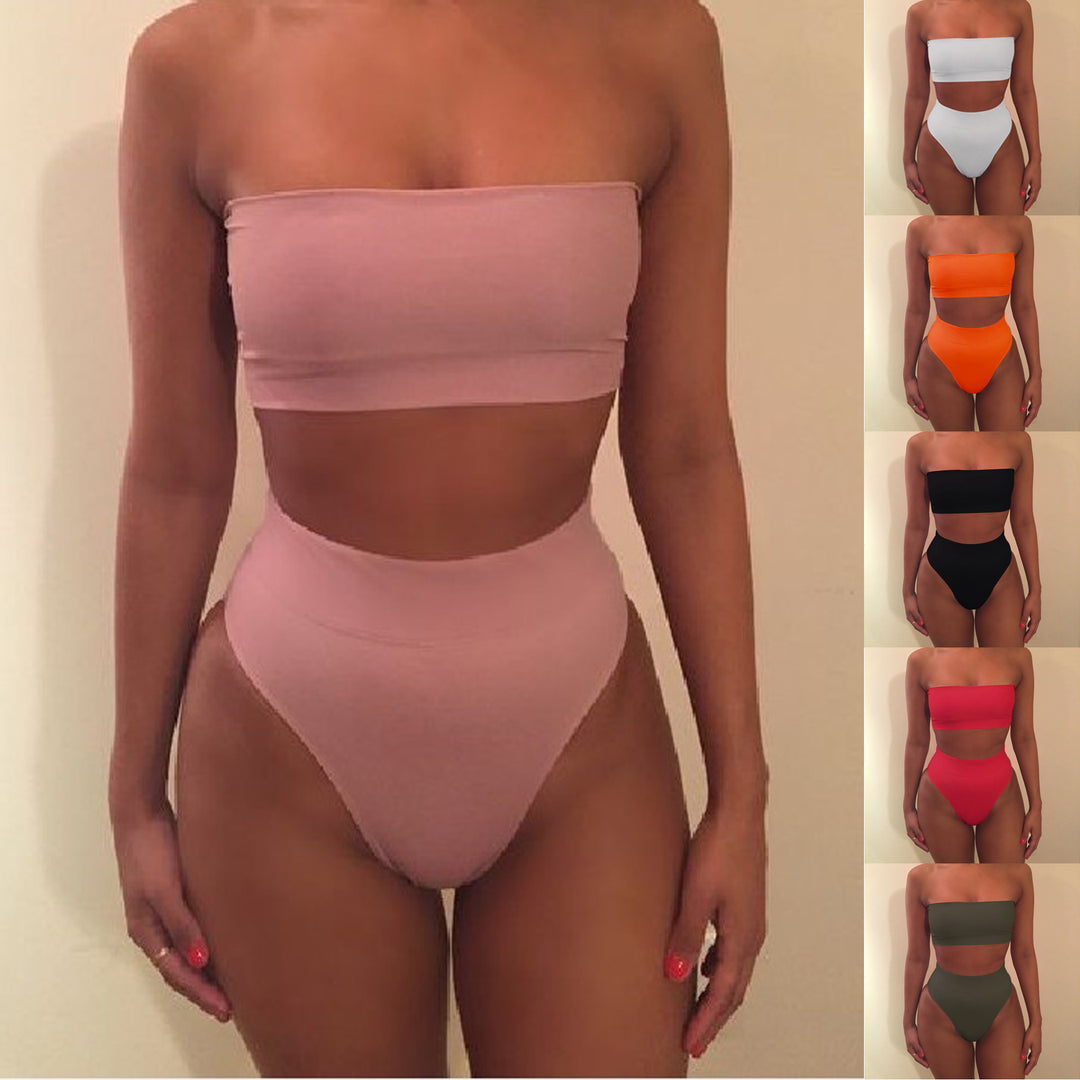 Damen Bandeau-Bikini-Set mit hohem Schnitt und tailliertem Design EB