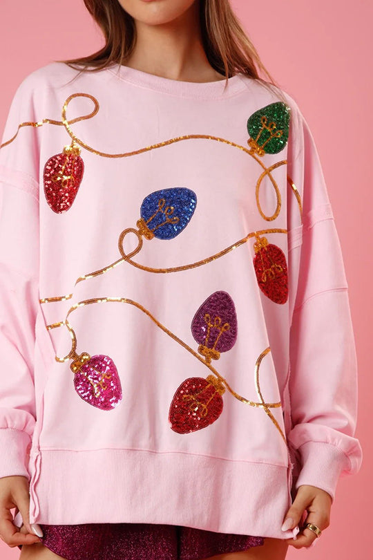 EB | Weihnachtslichter Pailletten Schlitz Pullover Sweatshirt