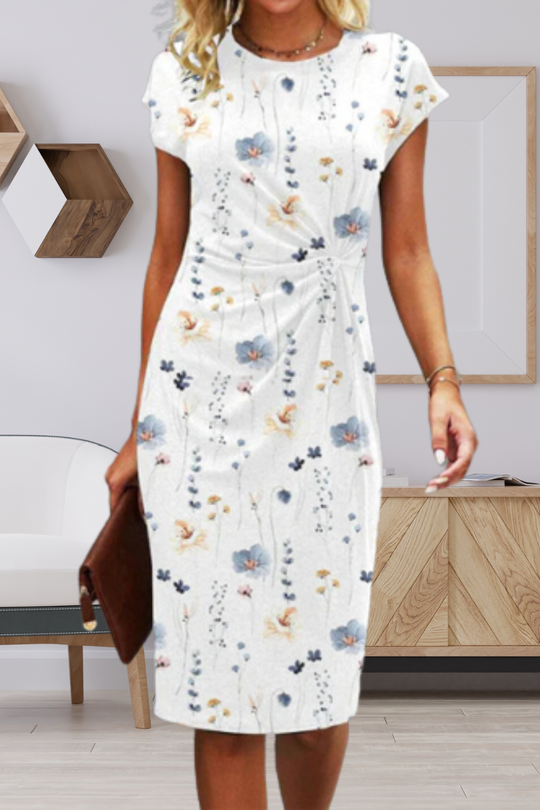EB | Midi-Kleid mit Blumenmuster und Gedrehtem Vorderteil