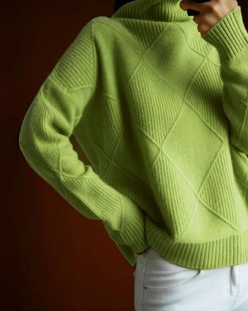 EB | Schlichter Einfarbiger Eleganter Rollkragenpullover mit Rautenmuster