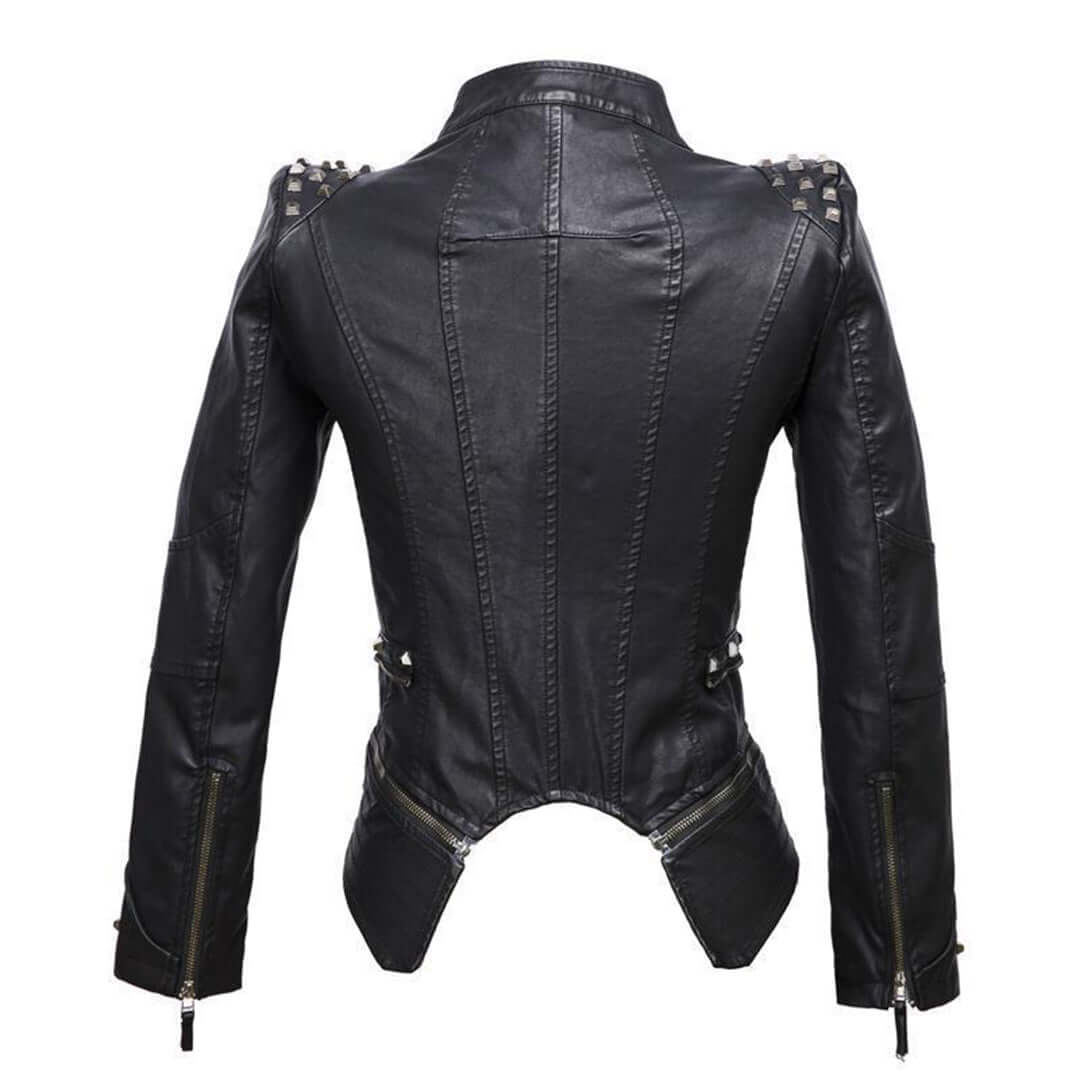 EB | Damen Enganliegende Genietete Biker Lederjacke