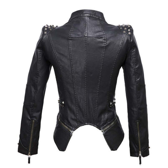 EB | Damen Enganliegende Genietete Biker Lederjacke