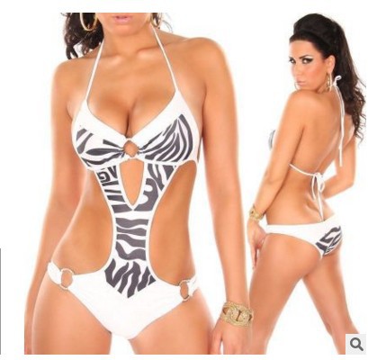 Damen Einteiliger Badeanzug mit aufregenden Cut-Outs und Zebra-Design EB