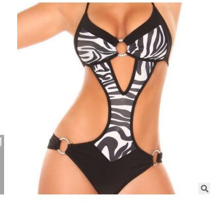 Damen Einteiliger Badeanzug mit aufregenden Cut-Outs und Zebra-Design EB