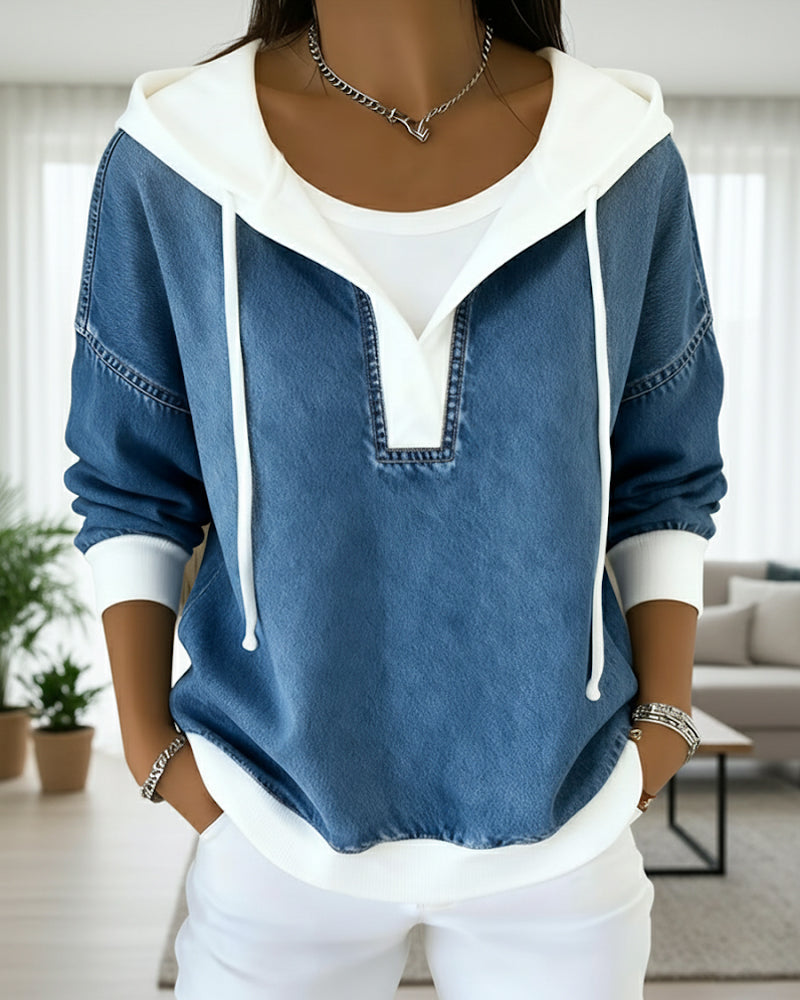 EB | Sweatshirt mit Schnürung und Denim Einsätzen