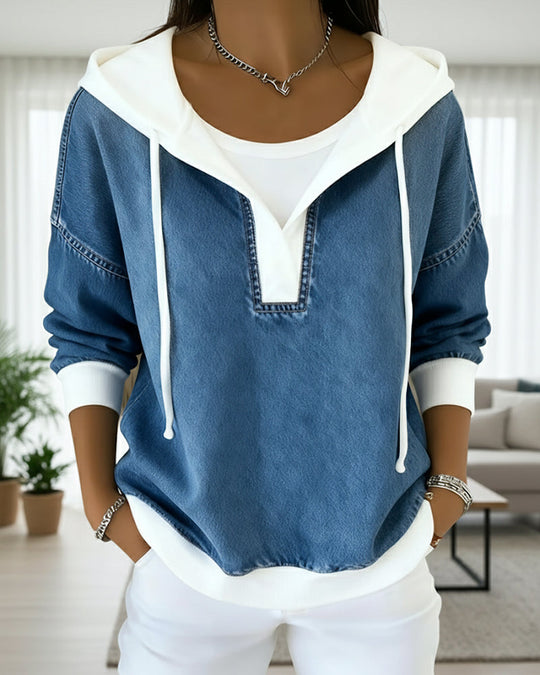 EB | Sweatshirt mit Schnürung und Denim Einsätzen