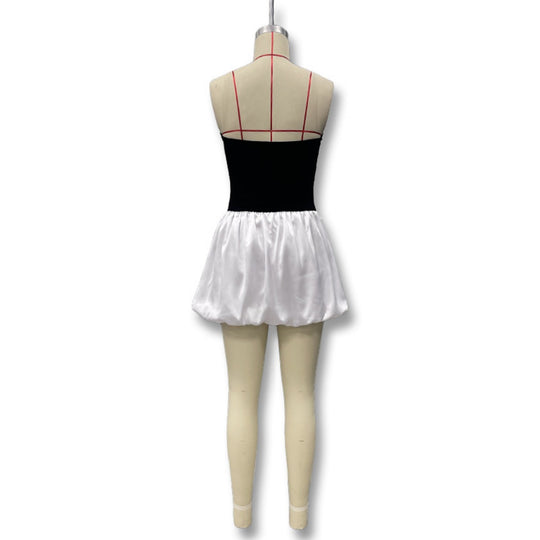 EB | Kontrastierende Farbe einreihig Tube Top Kleid Kleid