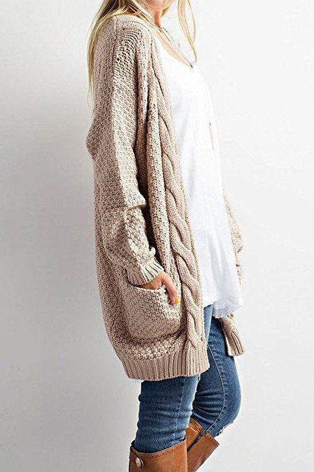 Damen lässige Strickjacke mit großen Taschen und offenem Design EB