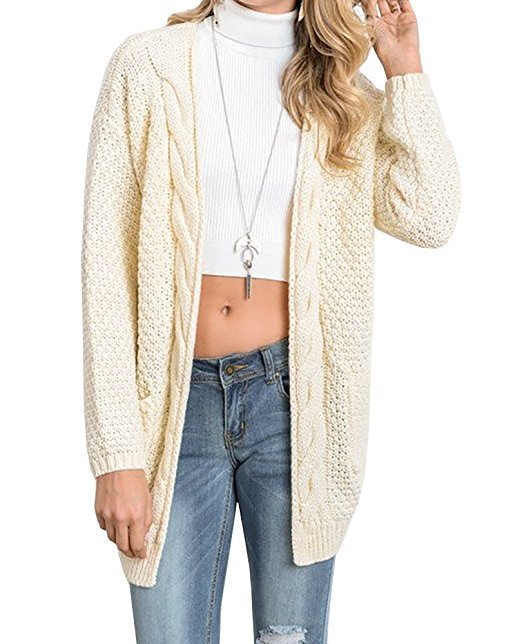 Damen lässige Strickjacke mit großen Taschen und offenem Design EB