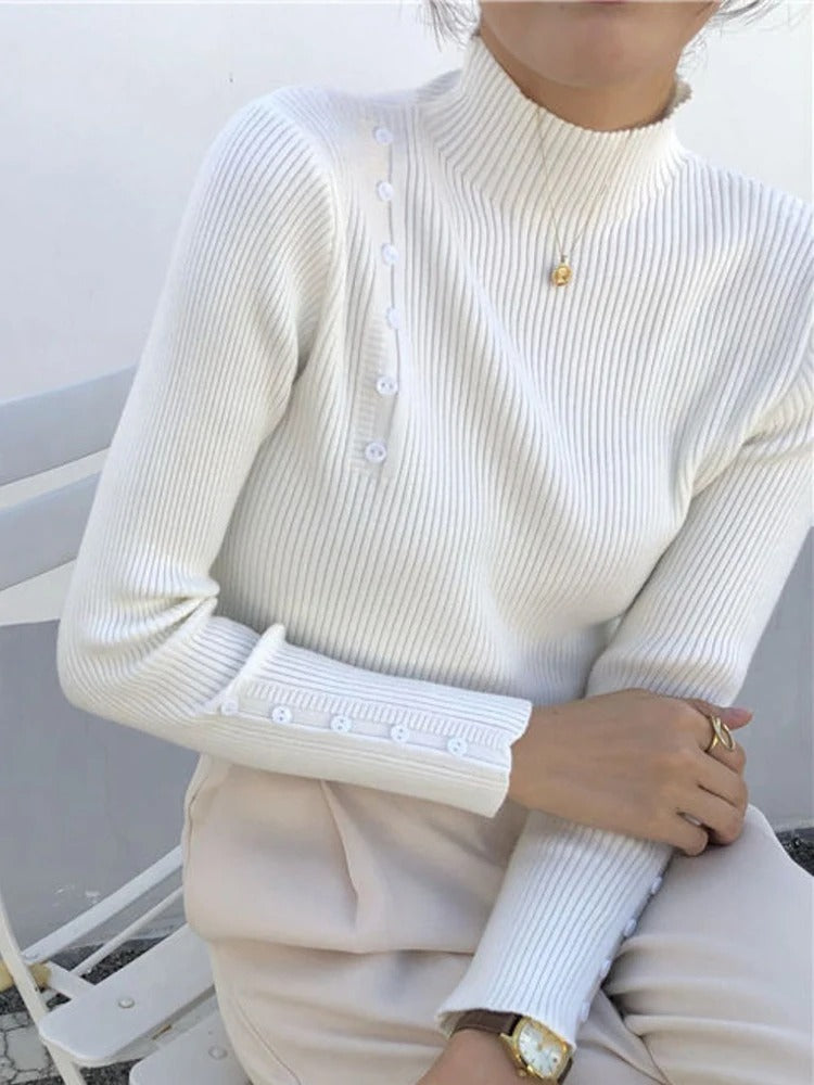 EB | Eleganter Pullover mit Zierknöpfen und Stehkragen