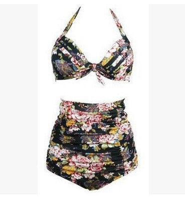 Damen Hoch tailliertes Bikini-Set mit floralem Design und Raffungen EB