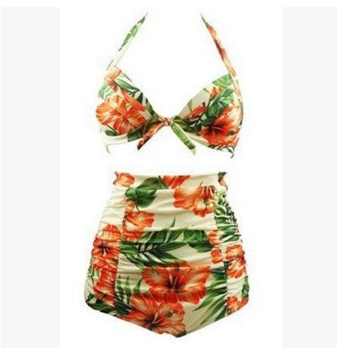 Damen Hoch tailliertes Bikini-Set mit floralem Design und Raffungen EB