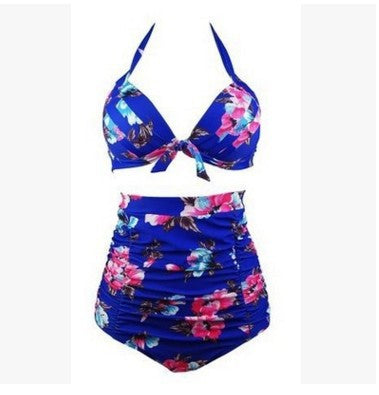 Damen Hoch tailliertes Bikini-Set mit floralem Design und Raffungen EB