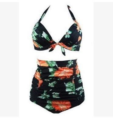 Damen Hoch tailliertes Bikini-Set mit floralem Design und Raffungen EB