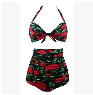 Damen Hoch tailliertes Bikini-Set mit floralem Design und Raffungen EB