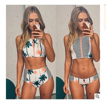 Damen Crop-Top Bikini mit hohem Taillen-Slip EB