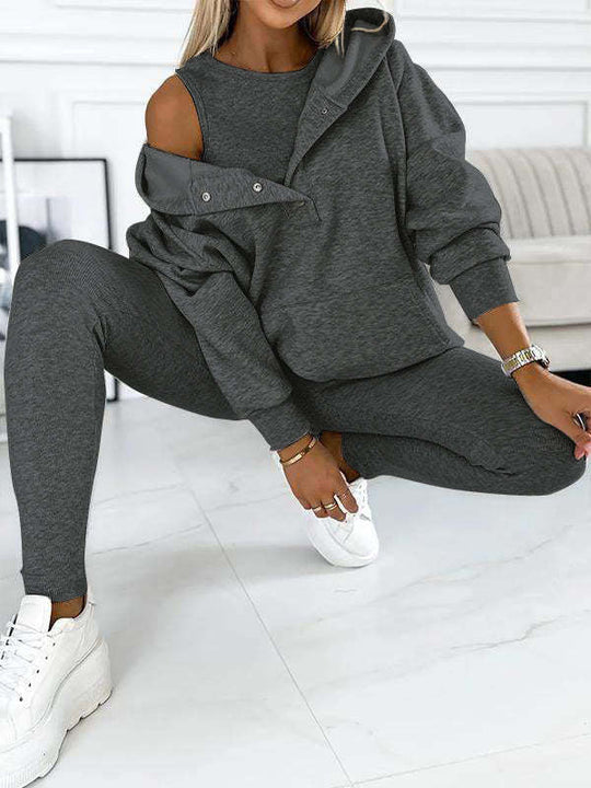 EB | 3-Teiliges Damen-Sportanzug mit Lockerem Kapuzenpullover und Slim-Hosen