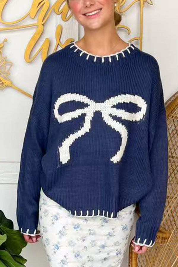 EB | Weihnachtsbogen Kontrastfarbe Eingeschlossen Kante Langarm Gestrickter Pullover