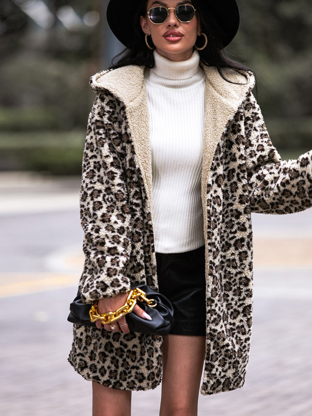 EB | Leoparden Kapuzenmantel mit Taschen